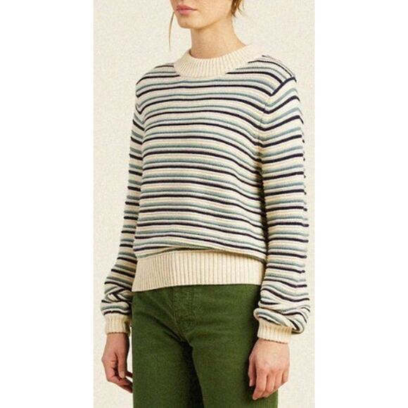 Birds of Paradis by Trovata Susan Sweater Navy Green Stripe Womens Small - Picture 1 of 8
